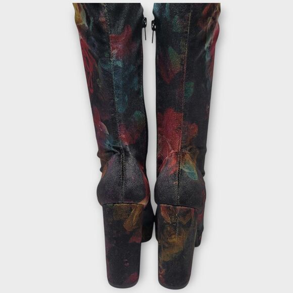Madden Girl Groupie Black Floral Velvet Over The Knee Platform Heel Boot Size 9 - Picture 4 of 13